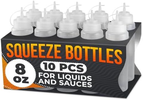 10 Pack Condiment Squeeze Bottles for Sauces, 8 oz Plastic Sauce Bottles