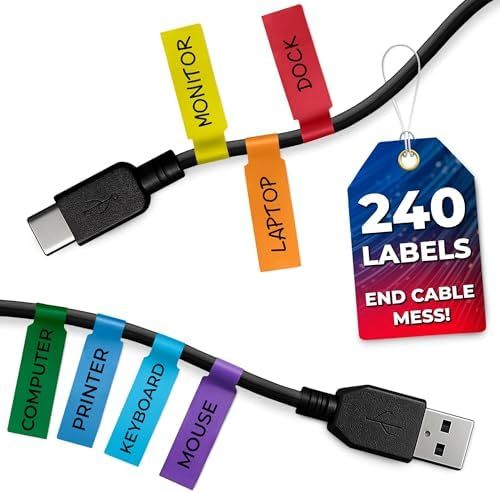 240 Pcs Cable Labels for Cords, Wire Tags, Cord Labels, 8 Colors