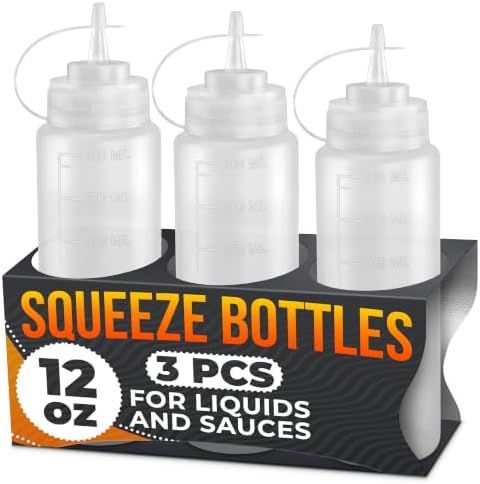3-Pack 12 oz Condiment Squeeze Bottles for Sauces, Squirt Bottle for Oil