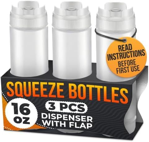 3 Pack 16 oz Inverted Condiment Squeeze Bottles for Sauces, Squirt Bottles