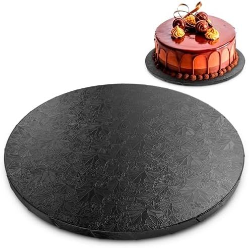 Black Cake Board, 8 Inch Round Cake Drum, 1/2 Inch Thick Cardboard