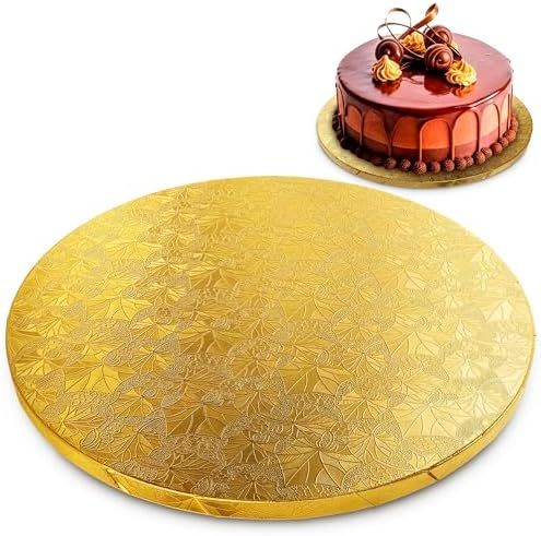 Gold Cake Board 14 Inch, Round Cake Drum, 1/2 Inch Thick Cardboard